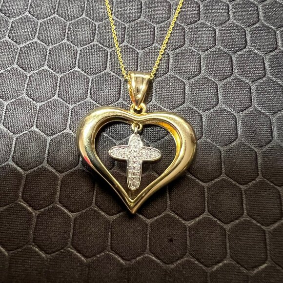 Heart and Cross Necklace with Crystals 18K Yellow Gold Plated - Picture 1 of 2